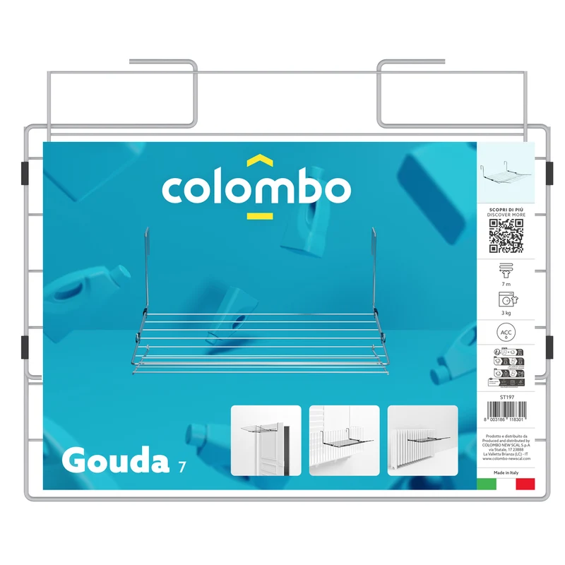Colombo GOUDA 7 - Wäscheständer, Wäscheständer Balkon, Heizkörpertrockner, Wäscheständer zum Einhängen, Balkonwäscheständer, 7 m Trockenraum