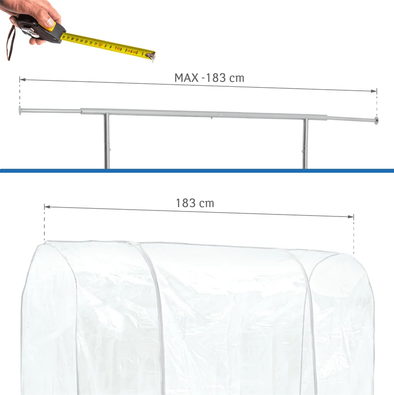 Tatkraft Big – Schutzhülle für Kleiderständer, XXL, 183×60×160 cm, Abdeckung für Kleiderstange, transparent, wasserdicht, UV-Schutz, 2 Reißverschlüsse