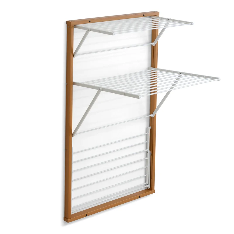 ARIT KARIM – Wand Wäscheständer, Wäscheständer Wand klappbar, Made in Italy, 15 m Trockenlänge, 119×63×68 cm, nur 6 cm tief, Aluminium und Buchenholz
