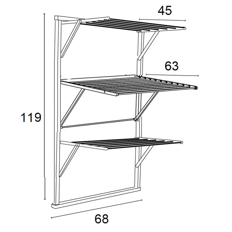 ARIT KARIM – Wand Wäscheständer, Wäscheständer Wand klappbar, Made in Italy, 15 m Trockenlänge, 119×63×68 cm, nur 6 cm tief, Aluminium und Buchenholz