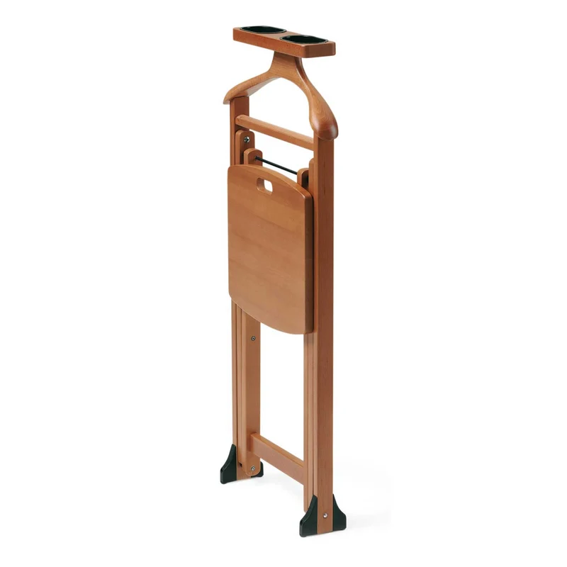 ARIT DUKA - Garderobenständer, Herrendiener, Stummer Diener Holz, Stuhl Träger, Kleiderbügel, Hosenständer, Ablagefläche, Buche massiv, Farbe Kirsche