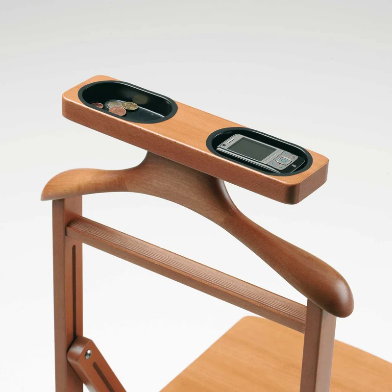 ARIT DUKA - Garderobenständer, Herrendiener, Stummer Diener Holz, Stuhl Träger, Kleiderbügel, Hosenständer, Ablagefläche, Buche massiv, Farbe Kirsche