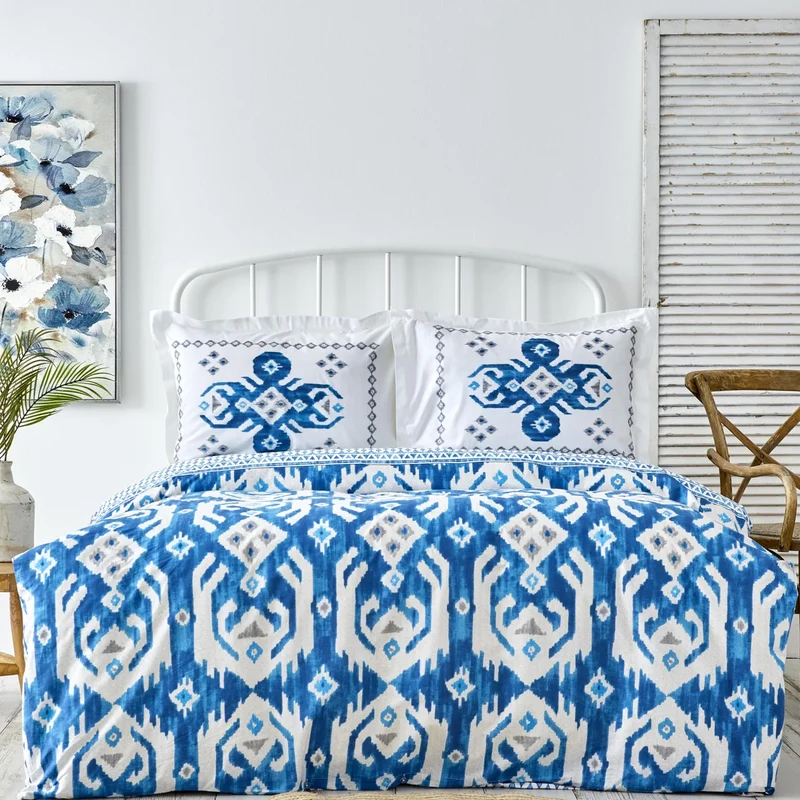 Karaca Neos Bettbezug-Set aus 100 % türkischer Baumwolle, Doppelbett, Blau
