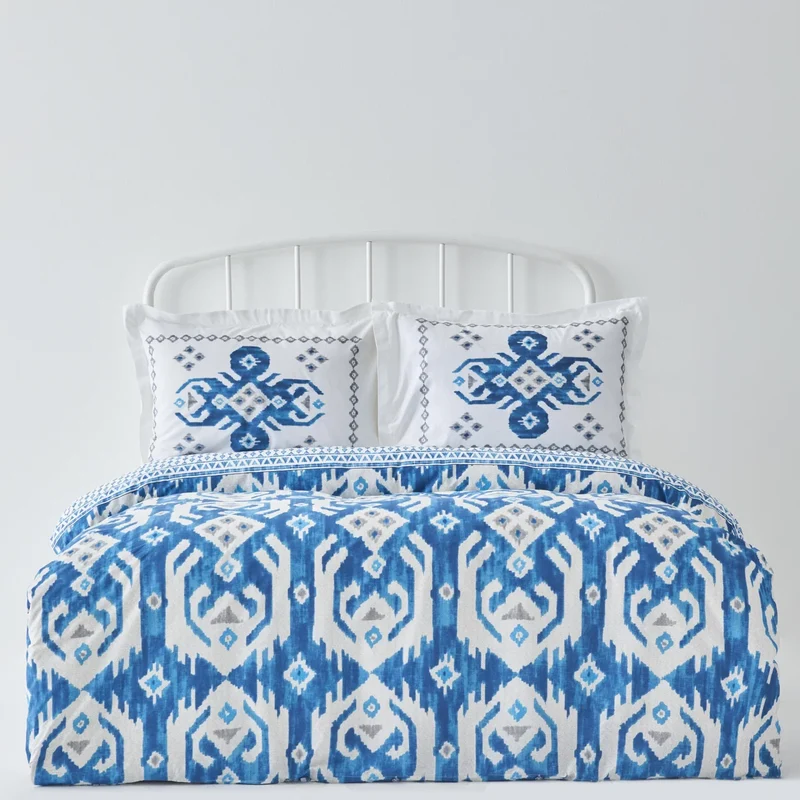 Karaca Neos Bettbezug-Set aus 100 % türkischer Baumwolle, Doppelbett, Blau