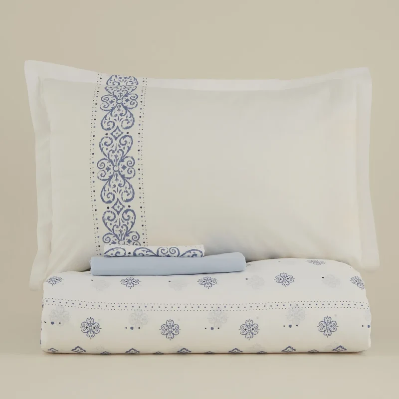 Karaca Marino Bettbezug-Set aus 100 % türkischer Baumwolle, Einzelbett, Blau