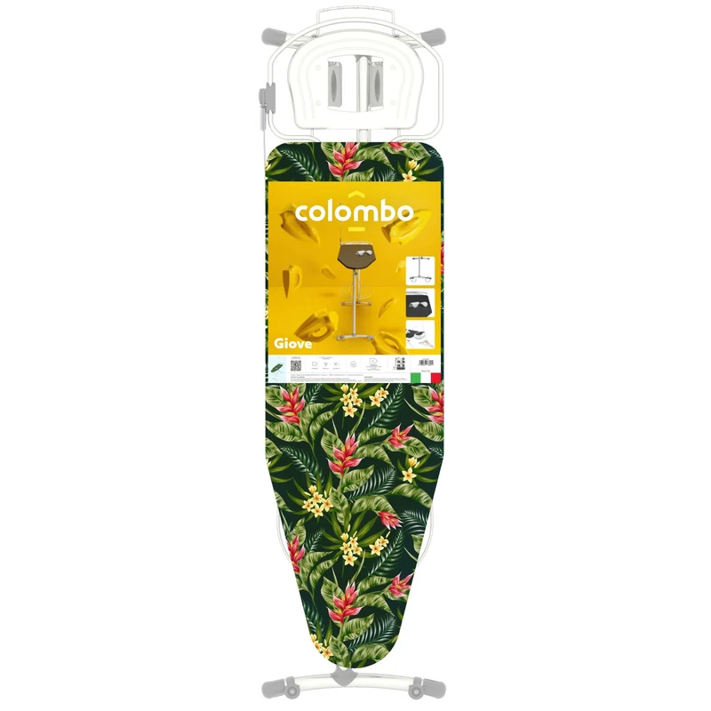Colombo GIOVE - Bügelbrett, Bügeltisch, 130x44cm mit Rollen, Bügelbrett mit steckdose, Bügelbrett für dampfbügelstation, Bügelbrettbezug 100% Baumwolle