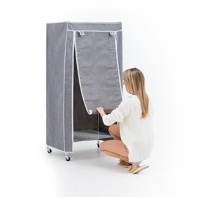 Art Moon Buffalo – Schwerlast Faltschrank mit Rollen, bis 70 kg, Kleiderständer, Mobiler Kleiderschrank mit 2 Ablagen und Kleiderstange, Stahl, Grau