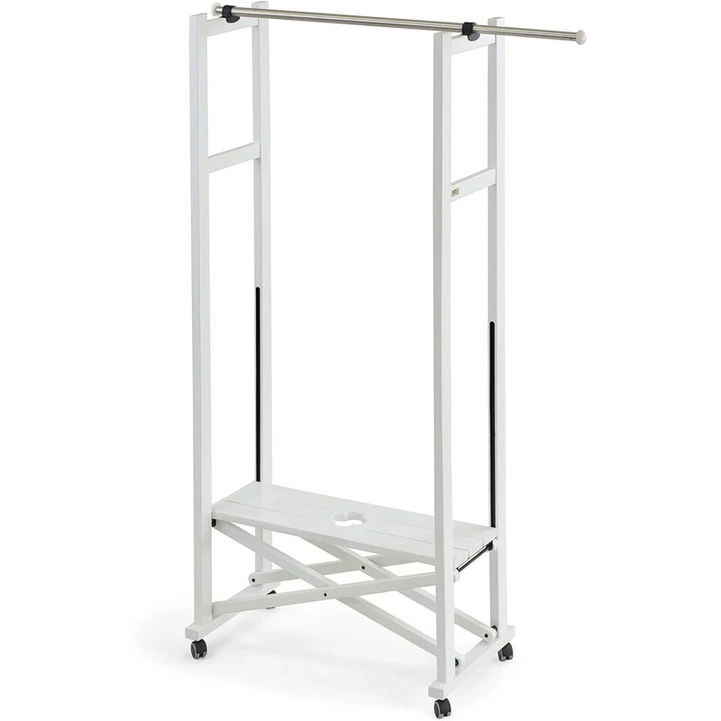 ARIT ELIOS – Klappbarer, ausziehbarer Holz-Kleiderständer auf Rollen, 78–140 × 37 × 168 cm, Buche und Edelstahl, Weiß, Made in Italy