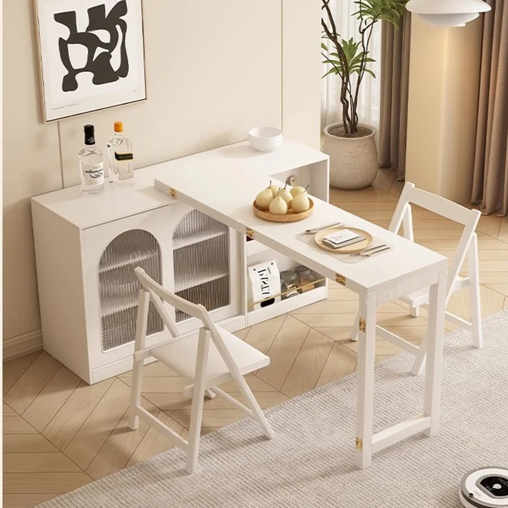 Klapp- und erweiterbarer Multifunktions-Esstisch mit verstecktem Aufbewahrungs-Design-Schrank