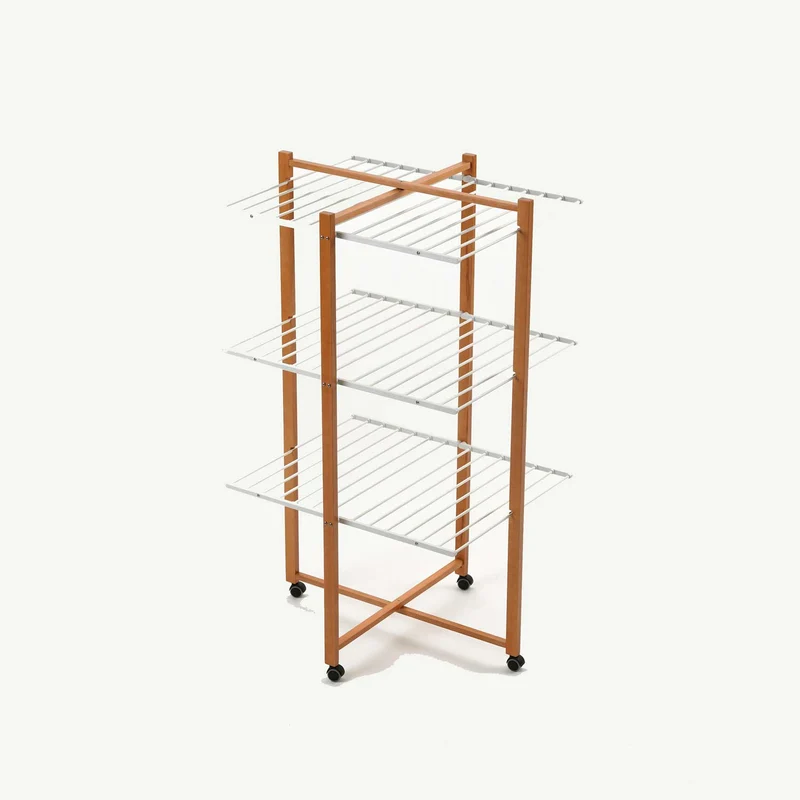 Arit Karisma – Wäscheständer-Turm, auf Rollen, 25 m Trockenlänge, platzsparend und klappbar, aus Buche, Kirschbaum, Made in Italy