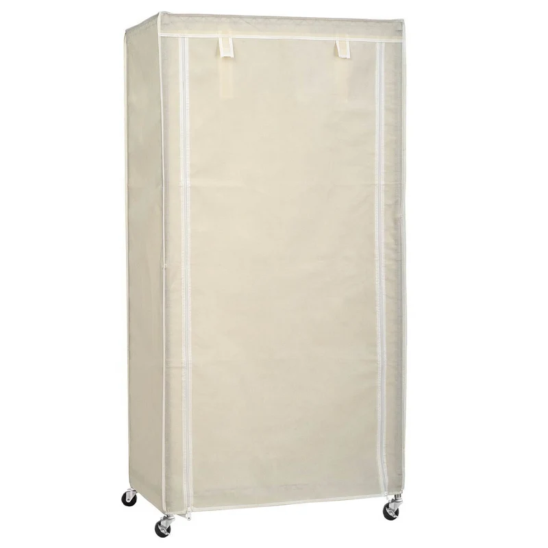 art moon Buffalo - Stoffschrank, Faltschrank, Schwerlast Kleiderständer, auf Rollen, bis 70 kg belastbar, mit 2 Ablagen, mit Schutzhülle, Creme