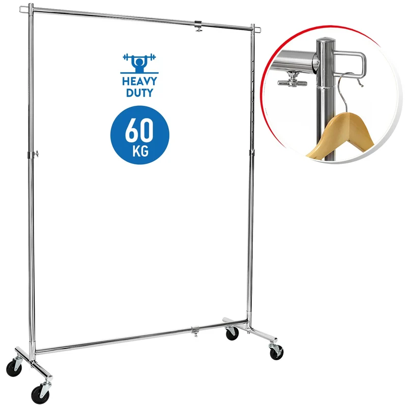 Tatkraft Urban – Kleiderständer stabil auf Rollen, in Länge und Höhe ausziehbar, 93–140×41×114–175 cm, bis 60 kg, aus rostfreiem, verchromter Stahl