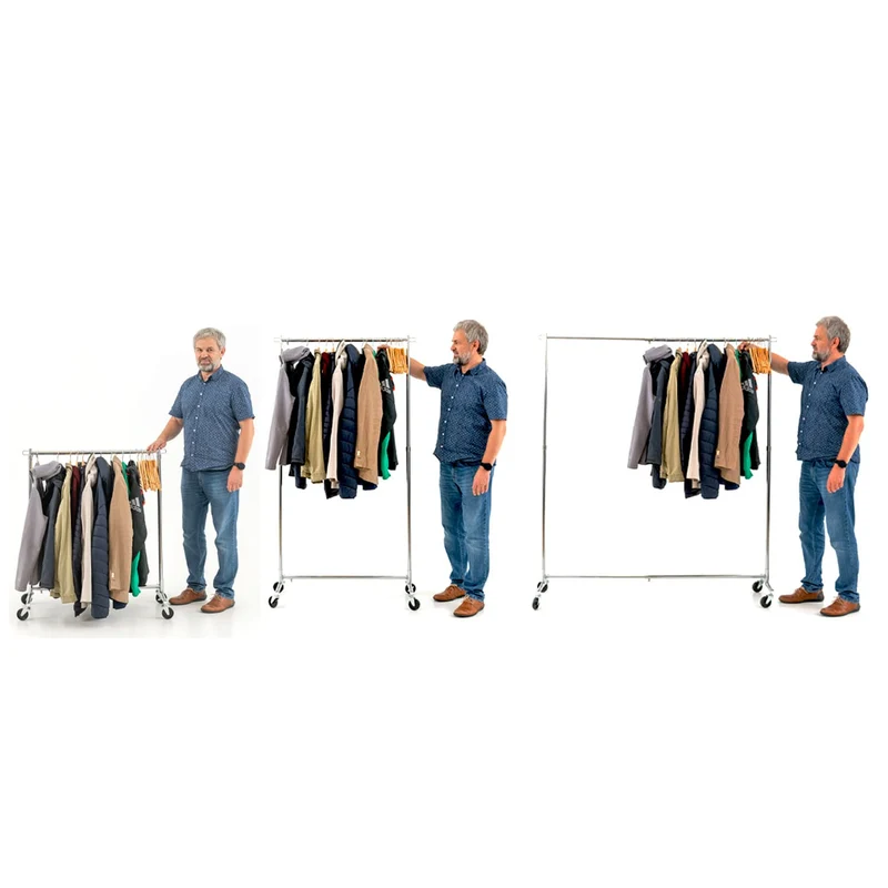 Tatkraft Urban – Kleiderständer stabil auf Rollen, in Länge und Höhe ausziehbar, 93–140×41×114–175 cm, bis 60 kg, aus rostfreiem, verchromter Stahl