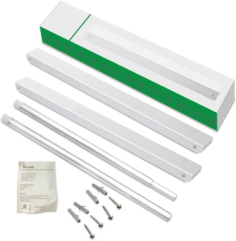 An der Wand befestigter klappbarer Kleiderbügel-2 aus Aluminium mit Stange