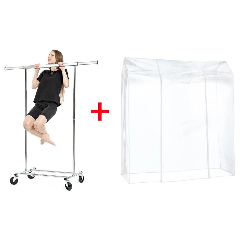 Tatkraft Darren & Protector – Schwerlast-Kleiderständer mit Schutzhülle gegen Feuchtigkeit, Spritzwasser und UV-Strahlen, bis 100 kg, auf Rollen