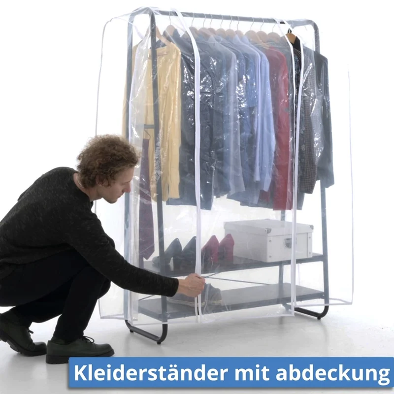 Tatkraft Anneli & Anwalt – Schwerlast-Kleiderständer mit Abdeckung, bis 170 kg, mit 2 Ablagen