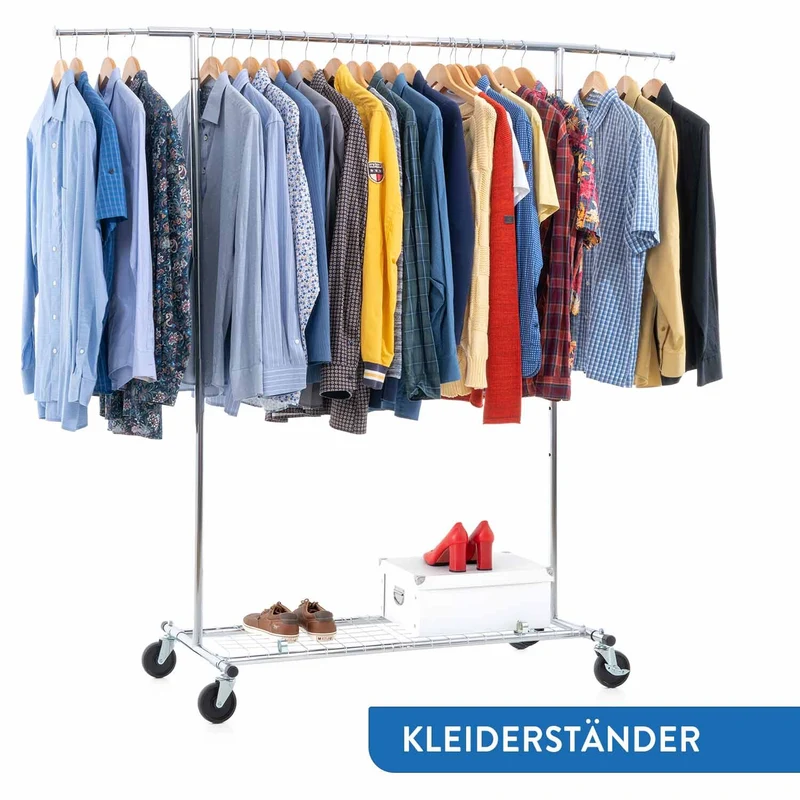 Tatkraft Duncan & Big - Schwerlast Kleiderständer mit Abdeckung, auf Rollen, mit Ablage, bis 100 Kg, Profi, Faltbar, Verstellbar, Verchromt Stahl
