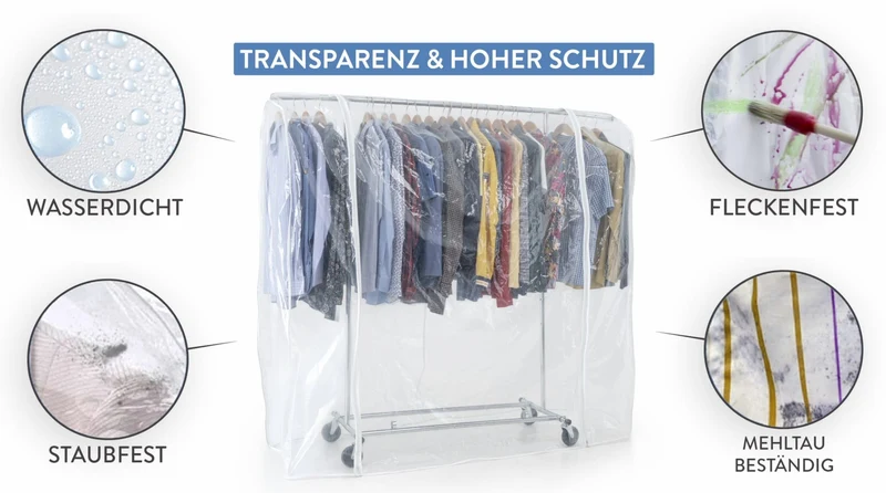 Tatkraft Drogo & Big Schwerlast Kleiderständer mit Schutzhülle, Faltschrank Stabil auf Rollen, bis 100Kg, Profi, Faltbar, Verstellbar, Verchromt Stahl