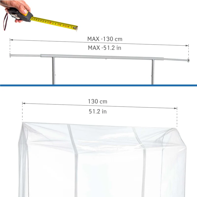 Tatkraft Anwalt – Abdeckung Kleiderständer, Schutzhülle für Kleiderständer, UV-Schutz, 130×60×160 cm, transparent, 2 Reißverschlüsse