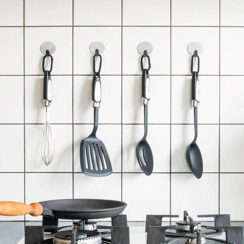 Tatkraft Band – Selbstklebende Haken, 4er-Pack, Edelstahl, Silber.