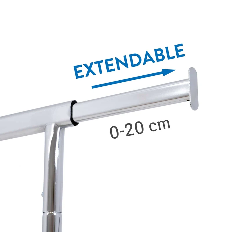 Tatkraft Didrik Schwerlast-Kleiderständer, bis 130 kg, Kleiderständer Stabil auf Rollen, 110–150×45×160cm, verchromter Stahl, Garderobenständer Profi