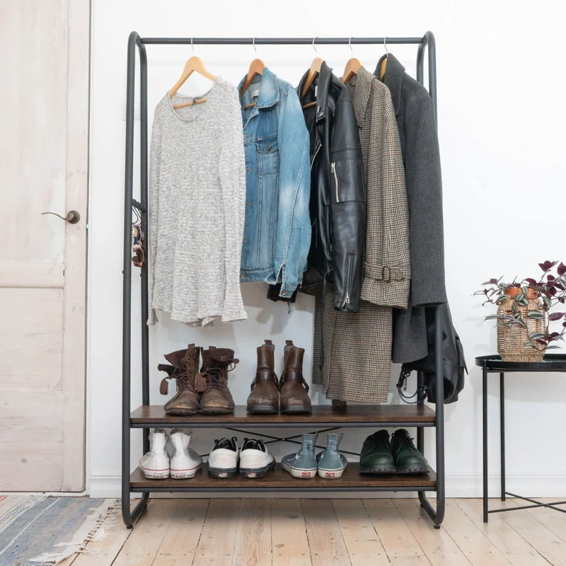 Tatkraft Anneli – Schwerlast-Kleiderständer, bis 170 kg, 100×45×160 cm, Garderobenständer Stabil, mit 2 Ablagen, 6 S-Haken, Schwarz/Rustikalbraun