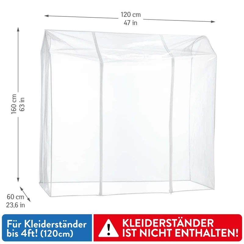 Tatkraft Protector – Schutzhülle für Kleiderständer, 120×60×160 cm, Schutz vor Feuchtigkeit, Spritzwasser, Regen und UV-Strahlen, 2 Reißverschlüsse