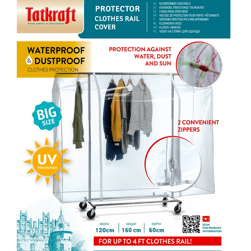 Tatkraft Protector – Schutzhülle für Kleiderständer, 120×60×160 cm, Schutz vor Feuchtigkeit, Spritzwasser, Regen und UV-Strahlen, 2 Reißverschlüsse