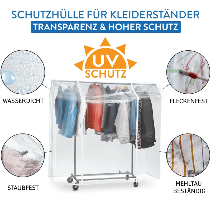 Tatkraft Protector – Schutzhülle für Kleiderständer, 120×60×160 cm, Schutz vor Feuchtigkeit, Spritzwasser, Regen und UV-Strahlen, 2 Reißverschlüsse