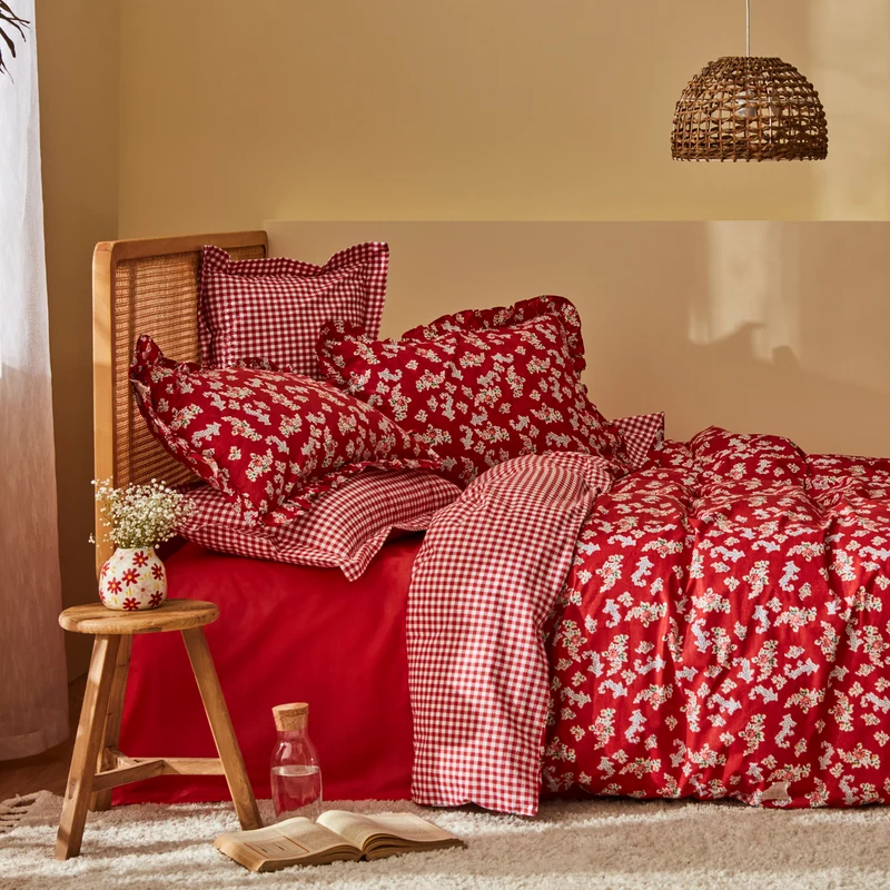Karaca Home Carlo 100% Baumwolle Einzel Bettbezug Set Rot