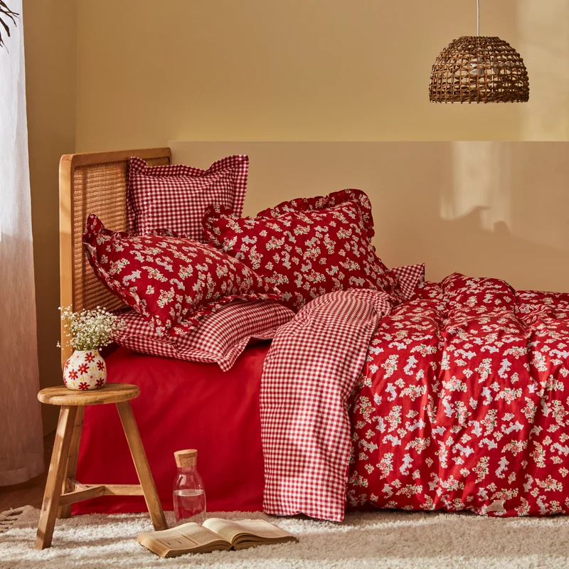 Karaca Home Carlo 100% Baumwolle Einzel Bettbezug Set Rot