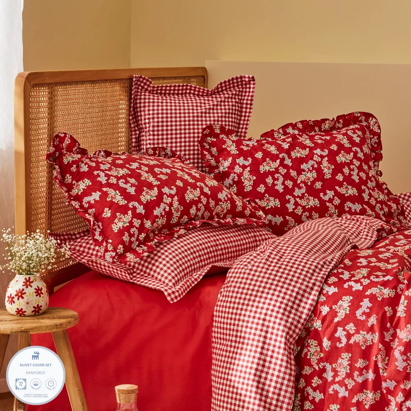 Karaca Home Carlo Doppel Bettwäscheset 100% Baumwolle Rot 200x220 Cm
