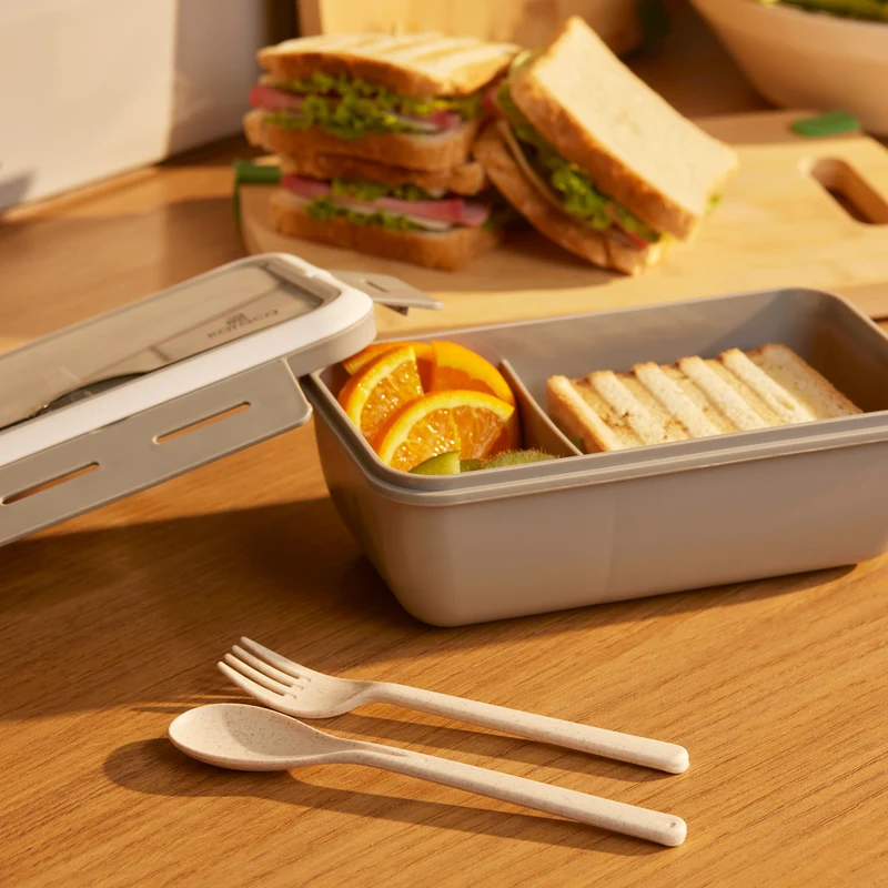 Karaca Fusca Lunchbox mit Gabel und Löffel Grau