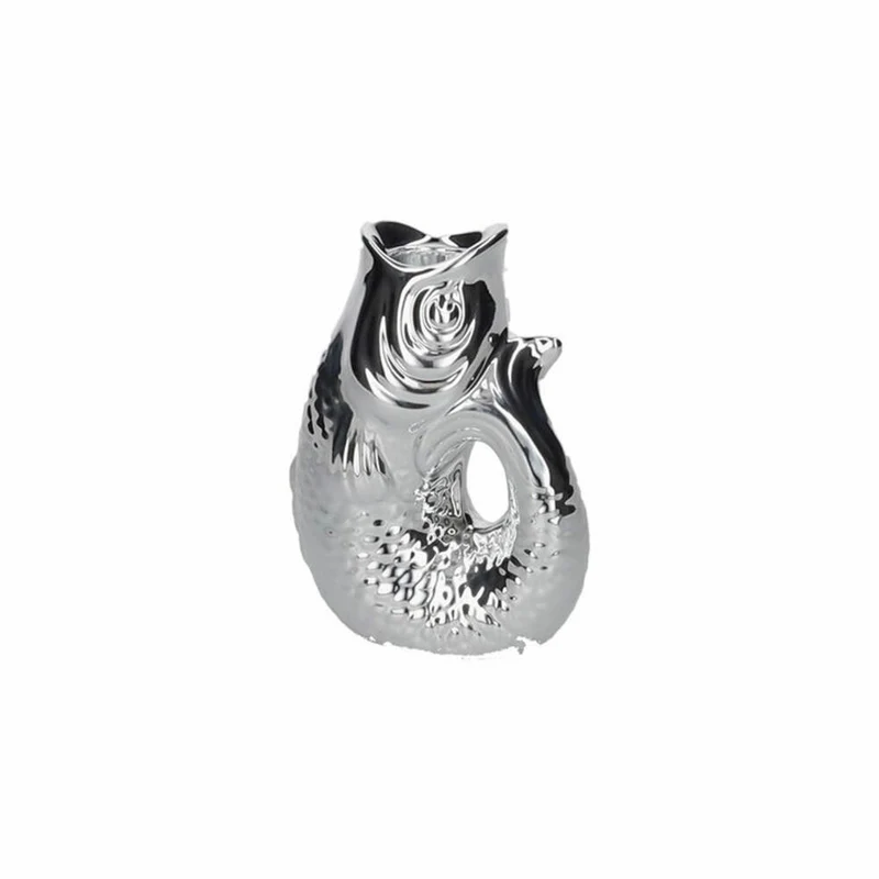 Gift Company Kerzenhalter Monsieur Carafon XS, Kerzenständer in Fisch-Form, Steingut, Silber, H 12.7 cm, 1055302022