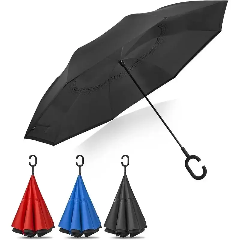 Premium Reverse Folding Umbrella (Double Layer, Windproof & Inside-Out Inverted Design)