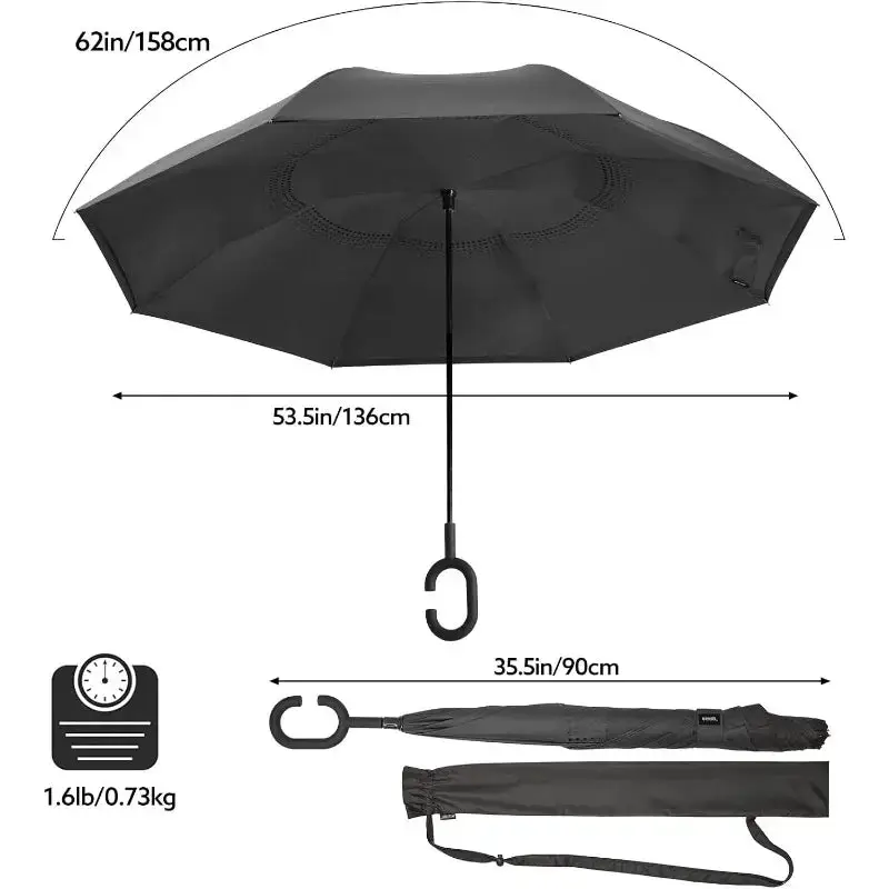 Premium Reverse Folding Umbrella (Double Layer, Windproof & Inside-Out Inverted Design)