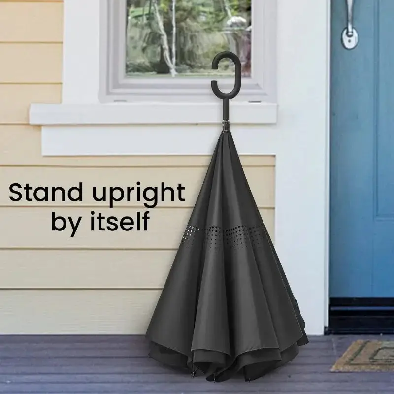 Premium Reverse Folding Umbrella (Double Layer, Windproof & Inside-Out Inverted Design)