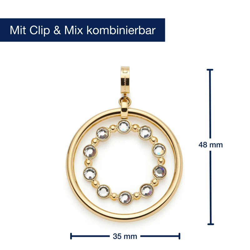 Leonardo Anhänger Gold Bobby Clip & Mix, Kettenanhänger, Schmuck, Edelstahl Gold, Zirkonia, 024944