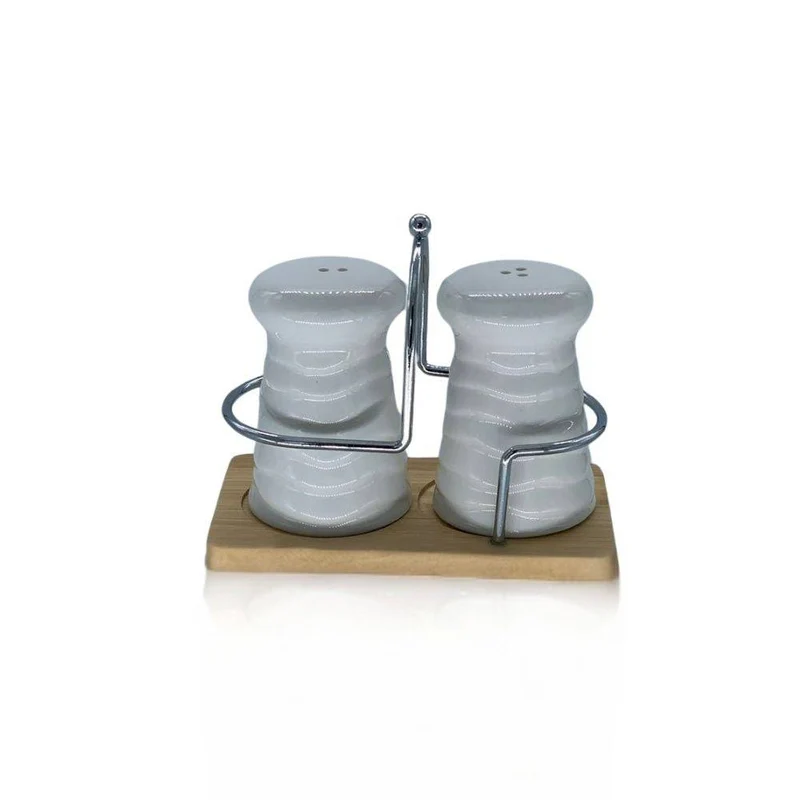 Porcelain Salt and Pepper Shaker With Bamboo Base
