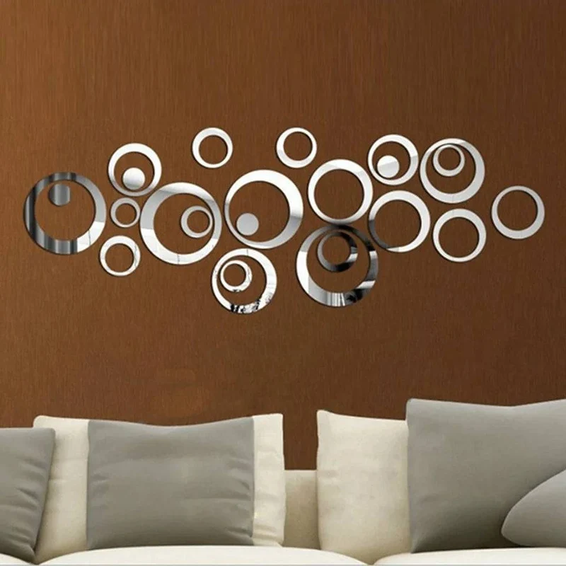 24pcs Silver Circle Mirror Wall Sticker