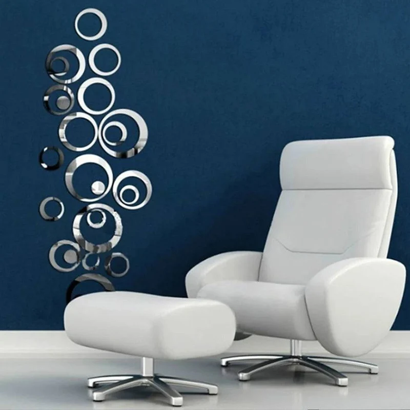24pcs Silver Circle Mirror Wall Sticker