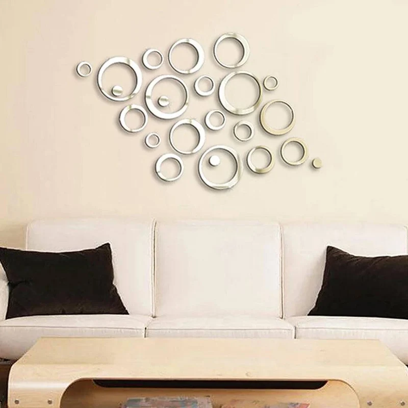 24pcs Silver Circle Mirror Wall Sticker
