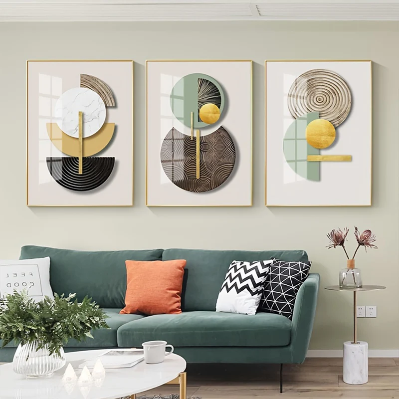3PCS Frameless Golden Green Abstract Canvas Print ( 50 x 70 cm- 3PCS)