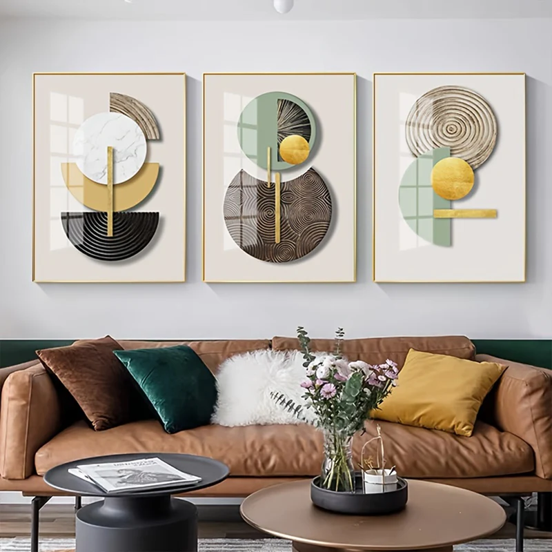 3PCS Frameless Golden Green Abstract Canvas Print ( 50 x 70 cm- 3PCS)