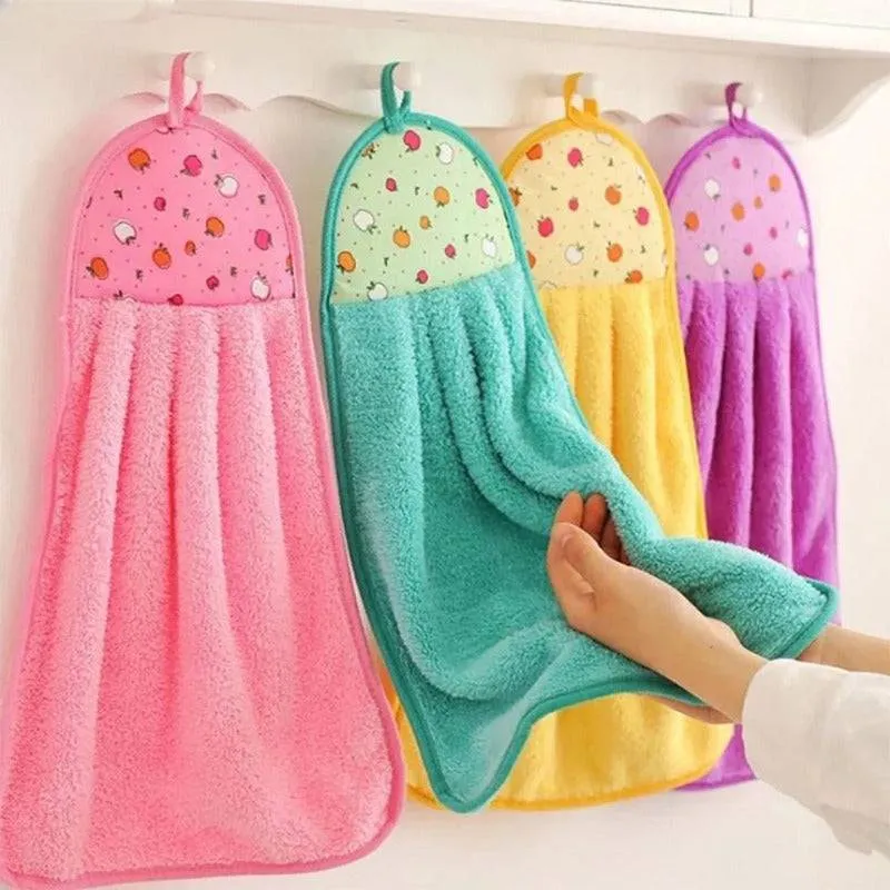 Super Absorbent Coral Velvet Hand Towel (Ultra-Soft Quick-Dry Hanging Towel for Kitchen & Bathroom)