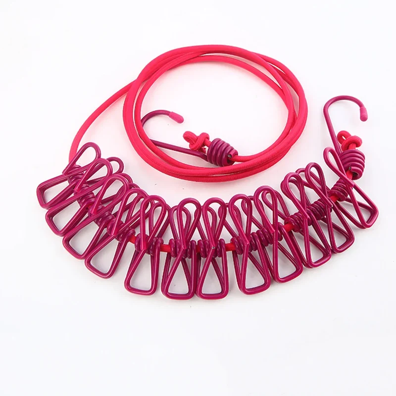 Windproof Non-Slip Elastic Multi-Clip Travel Clothesline