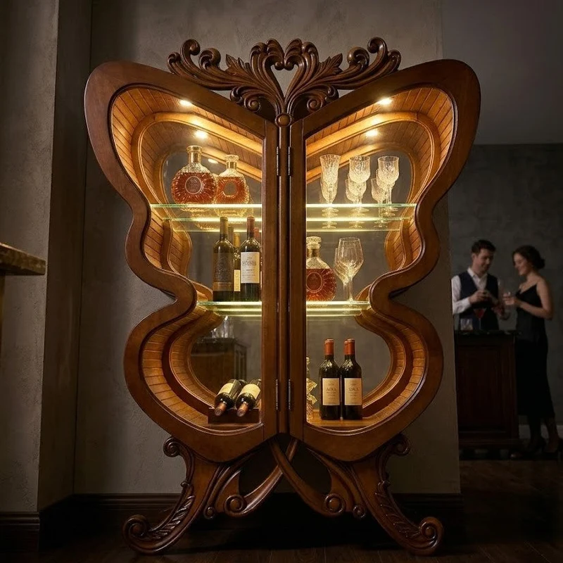 Butterfly Wing Wooden Wine Cabinet