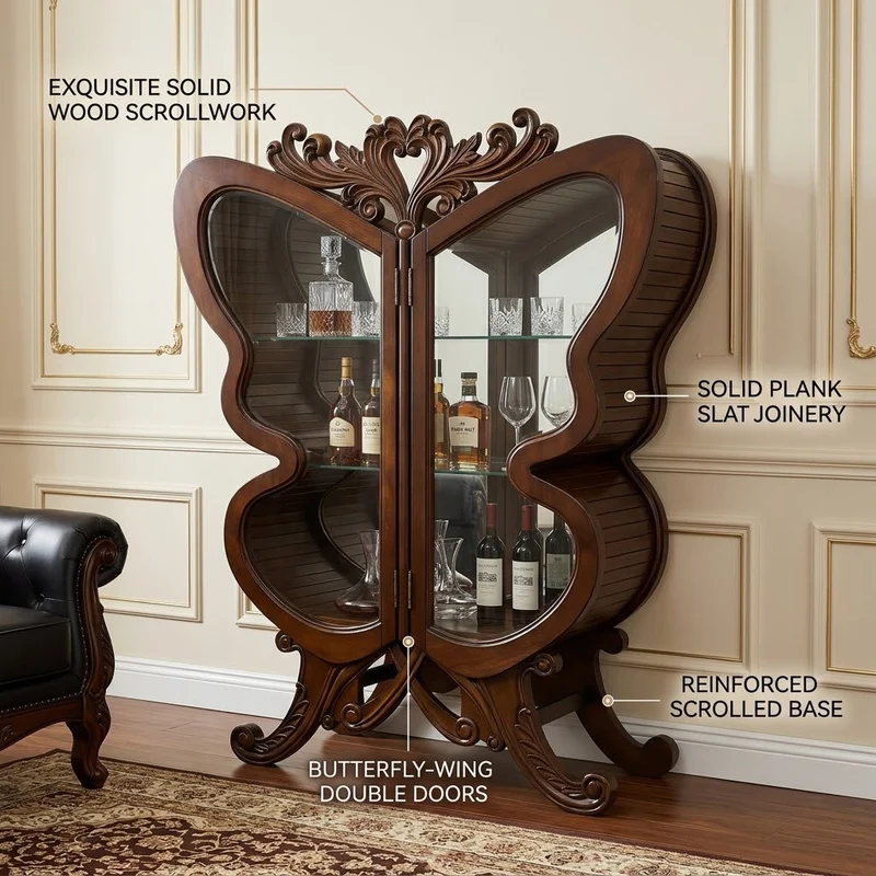 Butterfly Wing Wooden Wine Cabinet