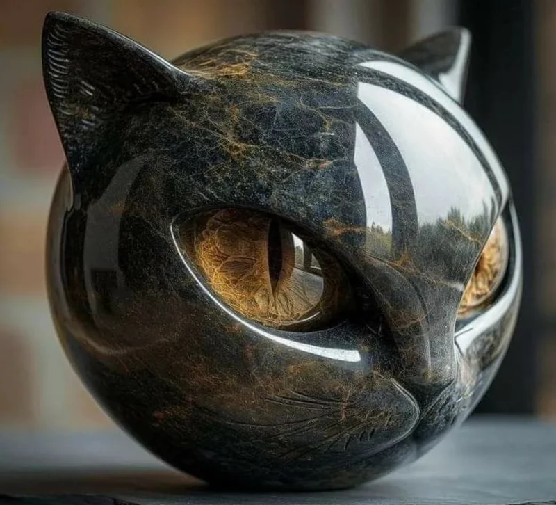 Sculpture Féline Mystique Œil d'Élina en Marbre Poli