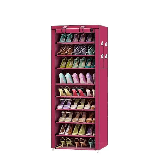 9-Layer Enclosed Shoe Rack Cabinet with Fabric Cover